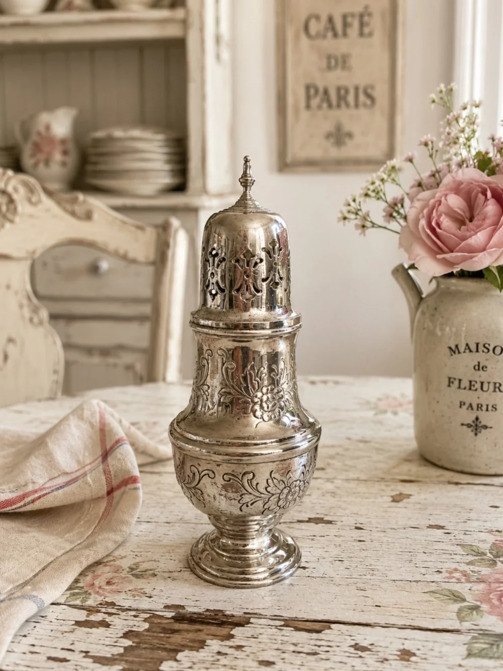 Vintage Primrose Silver Plate Sugar Caster Muffineer – Ornate Floral Pierced Top